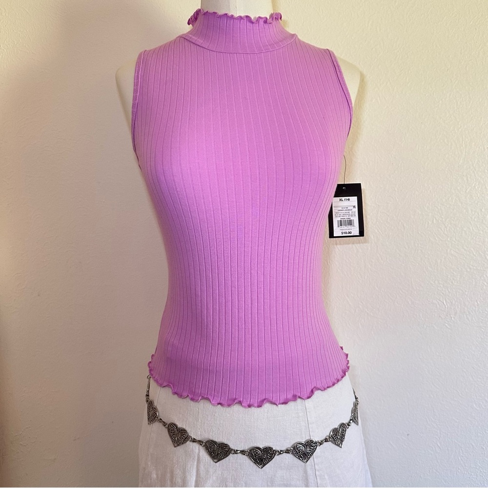 Target-Art Class NWT Purple Lettuce Ruffle Mock Neck Sleeveless Top (S) XL-girl